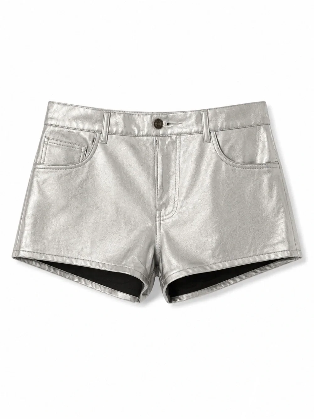 TAGLIONI Metallic Silver Faux Leather Shorts | Size 27 | Mid Rise